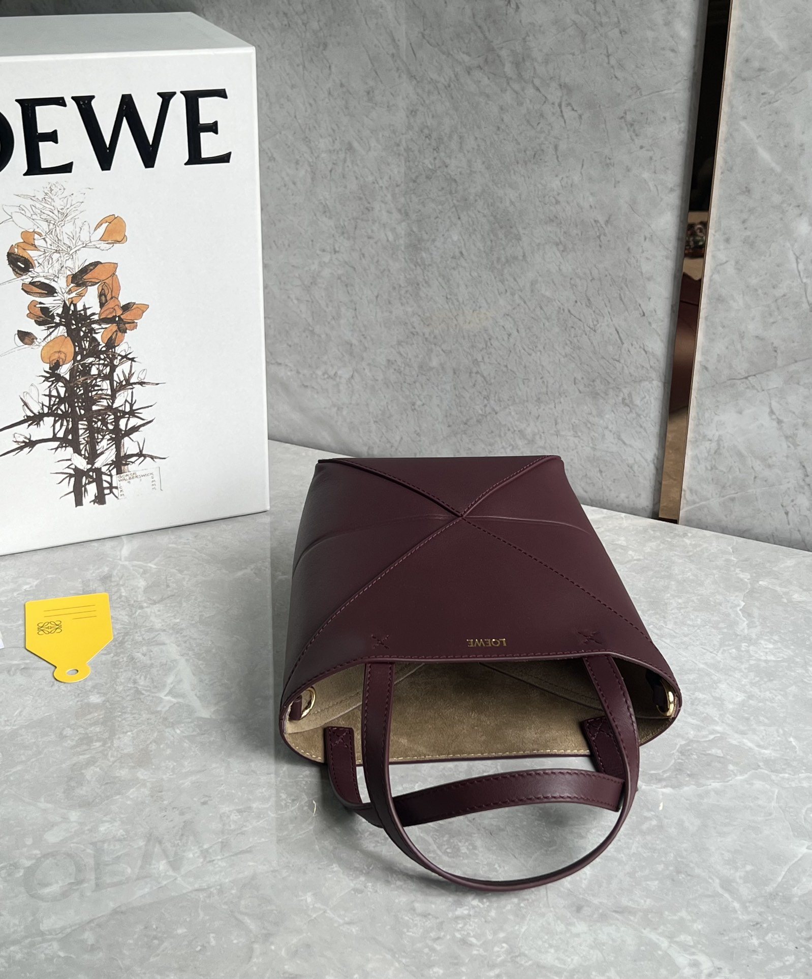 Loewe Mini Puzzle Fold Tote in Shiny Calfskin Dark Purple